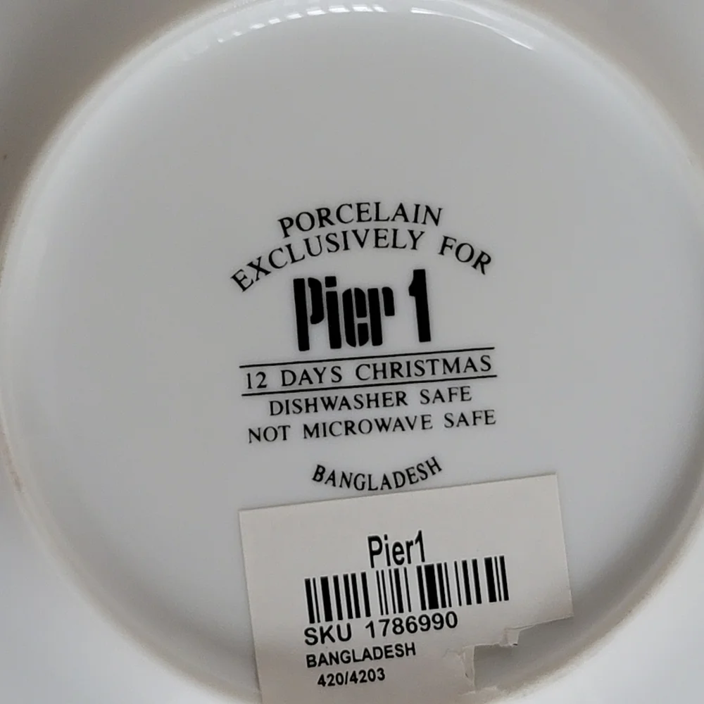 Pier 1 Cup and Saucer 12 Days Of Christmas On The First Day Partridge Gold Trim